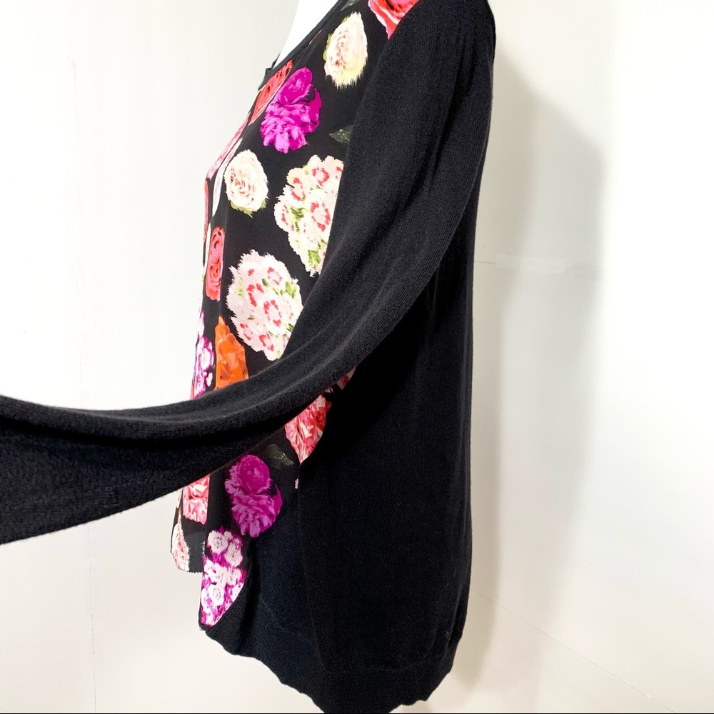 SOLD-Anthropologie Silk Floral Print Raglan Long Sleeve Pullover Sweater Top - Picture 4 of 10